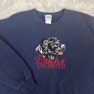 Vintage Ducks Unlimited Sweater Mens 2XL Blue Embroidered Outdoor Cabincore 90s